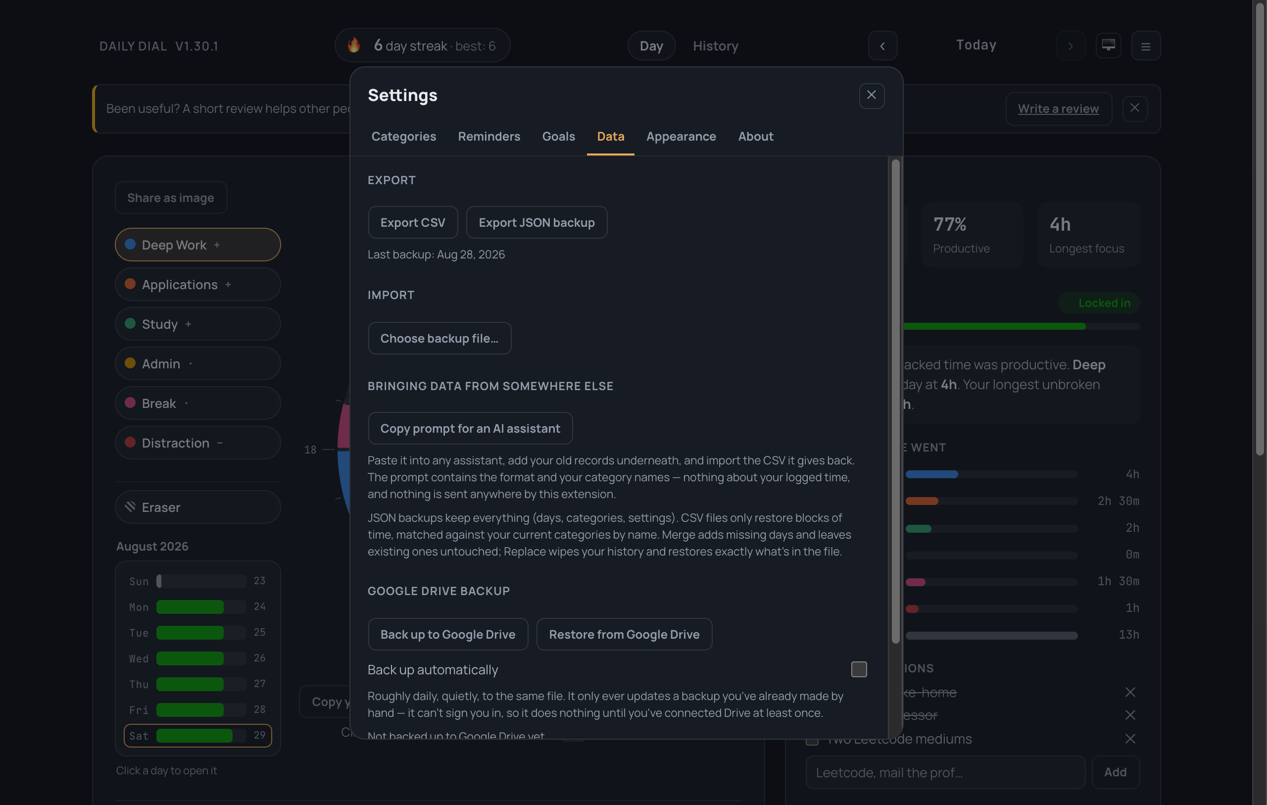 The data settings